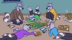  16:9 anthro beverage board_game clone earthbound_(series) eyewear glasses hexadoodle hi_res male mammal multi_self ness nintendo procyonid raccoon snacks video_games 