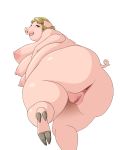  2018 4:5 absurd_res alpha_channel anthro anus aoino_broome big_breasts big_butt blonde_hair breasts butt digital_media_(artwork) domestic_pig female genitals green_eyes hair hi_res looking_at_viewer looking_back mammal multi_breast nude on_one_leg open_mouth overweight overweight_female pussy rear_view short_hair solo standing suid suina sus_(pig) thick_thighs 