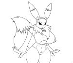  anthro breasts clothing cow_costume cowbell cowgirl_(disambiguation) digimon digimon_(species) digital_media_(artwork) female genitals handwear horn monochrome nipples pussy randomobliquity_(artist) renamon simple_background thick_thighs white_background wide_hips 