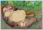  belly big_belly bottle female lutrine lying mammal morbidly_obese mustelid nude obese overweight overweight_female solo sssilver 