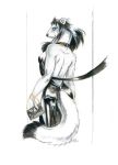  2020 anthro black_body black_eyes black_fur black_hair bracelet clothed clothing dress female fully_clothed fur hair heather_bruton jewelry mammal mustela mustelid musteline purse simple_background solo stoat white_background white_body white_fur 