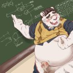 1:1 2020 absurd_res anthro belly blush bodily_fluids clothing cum detailed_background erection eyewear felid fur genital_fluids genitals glasses hi_res humanoid_genitalia humanoid_hands humanoid_penis kemono male mammal navel overweight overweight_male pantherine penis shirt solo text tiger topwear white_body white_fur won7373kr 
