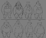  2020 anothermeekone anthro belly black_bear brown_bear bulge english_text giant_panda group hi_res male mammal monochrome moon_bear overweight overweight_male polar_bear simple_background sloth_bear spectacled_bear sun_bear text tongue tongue_out tremarctine ursid ursine 