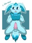  3:4 animal_genitalia animal_penis begging begging_pose blue_body blue_eyes blue_fur blush canine_penis chest_tuft cute_fangs ears_down eevee eeveelution english_text feral fluffy fluffy_tail fur genitals glaceon h2o2 hi_res hybrid male nintendo open_mouth penis pivoted_ears pok&eacute;mon pok&eacute;mon_(species) pose shiver_(shivereevee) shy solo text tuft video_games 