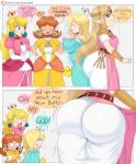  2020 absurd_res being_watched big_breasts big_butt blonde_hair blue_eyes breasts brown_hair butt butt_focus clothing crown dialogue dress english_text female group hair hi_res human humanoid hylian jinu looking_at_another mammal mario_bros nintendo not_furry open_mouth princess_daisy princess_peach princess_zelda rosalina_(mario) simple_background speech_bubble super_mario_galaxy super_smash_bros. super_smash_bros._ultimate text the_legend_of_zelda video_games wide_hips 