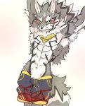  abs absurd_res aschitail black_sclerae blush bottomwear canid canine canis clothed clothing hi_res jackal jewelry male mammal muscular muscular_male necklace partially_clothed pecs seth_(tas) shorts shorts_down tokyo_afterschool_summoners video_games 