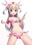 absurdres armband bandaid breasts collarbone fingernails hat highres li_xuejun long_hair looking_at_viewer natori_sana navel nurse_cap open_mouth red_eyes sana_channel simple_background small_breasts swimsuit virtual_youtuber white_background 