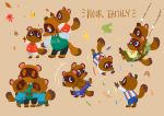  2018 absurd_res animal_crossing anthro apron blue_eyes bottomwear brown_body brown_fur canid canine clothing eyes_closed fur group hand_holding hi_res hug lilblueorchid mammal nintendo pants raccoon_dog shirt shorts sitting slightly_chubby tanuki timmy_nook tom_nook_(animal_crossing) tommy_nook topwear video_games 