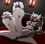  5_toes absurd_res barefoot breasts clothed clothing colored_nails english_text fan_character feet female foot_focus fur gardevoir gradient_background green_body green_fur hi_res humanoid humanoid_feet mostlyfunstuff multicolored_body multicolored_fur nails nintendo not_furry plantigrade pok&eacute;mon pok&eacute;mon_(species) red_eyes simple_background soles solo text toes two_tone_body two_tone_fur video_games white_body white_fur 
