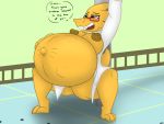  4:3 alphys anthro belly big_belly big_breasts breasts clothing female hi_res hyper hyper_belly navel outie_navel pregnant solo undertale undyingwolf video_games 