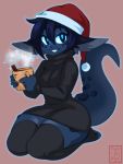  animal_humanoid beverage breasts christmas clothing cup dark_skin dragon dragon_humanoid female hat headgear headwear hi_res holidays humanoid kneeling legwear looking_at_viewer nyxon santa_hat scalie small_breasts smile smolder solo thick_thighs thigh_highs turtleneck_sweater wide_hips 