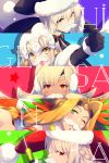  5girls altera_(fate) altera_the_santa artoria_pendragon_(all) bangs bell black_gloves black_headwear black_legwear black_santa_costume blonde_hair blush bow braid breasts capelet chin_piercing cis05 dark_skin earmuffs elbow_gloves fake_facial_hair fake_mustache fate/grand_order fate_(series) feathers florence_nightingale_(fate/grand_order) florence_nightingale_santa_(fate/grand_order) fur-trimmed_capelet fur_trim gloves green_bow green_eyes hair_between_eyes hair_intakes hat headband headdress headpiece holding holding_syringe jeanne_d&#039;arc_(fate)_(all) jeanne_d&#039;arc_alter_santa_lily long_hair looking_at_viewer mittens multiple_girls one_eye_closed open_mouth parted_bangs pink_hair quetzalcoatl_(fate/grand_order) quetzalcoatl_(samba_santa)_(fate) red_eyes red_headwear sack santa_alter santa_costume santa_hat short_hair sidelocks smile star striped striped_bow syringe veil white_capelet white_mittens yellow_eyes 