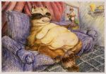  ambiguous_gender belly big_belly mammal morbidly_obese nude obese overweight procyonid raccoon sitting solo sssilver 