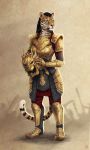  anthro armor black_hair braided_hair clothed clothing deyvarah felid female fully_clothed fur green_eyes hair leopard mammal pantherine plantigrade plate_armor solo spots spotted_body spotted_fur standing whiskers 