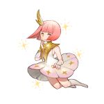  1girl afk_arena bangs blunt_bangs bob_cut dress elijah_(afk_arena) full_body highres kkaebing looking_at_viewer no_nose no_pupils open_mouth pink_hair short_hair simple_background sleeveless sleeveless_dress socks solo sparkle white_background white_dress white_legwear yellow_eyes 