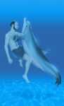  ambiguous_gender beard cetacean clothed clothing delphinoid duo facial_hair gradient_background hi_res human male male/ambiguous mammal marine simple_background swimming_trunks swimwear tattoo toothed_whale topless underwater vagabond_(artist) water 