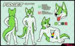  absurd_res animal_genitalia anthro blakefox canid canine claws fidget_(character) fox fur genitals green_body green_fur hi_res male mammal model_sheet multicolored_eyes multicolored_penis penis rainbow_eyes sheath smile solo tongue white_body white_fur 