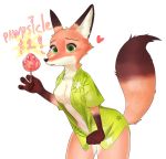  2020 anthro breasts canid canine cheek_tuft clothed clothing crossgender dipstick_ears dipstick_tail disney facial_tuft female food fox gloves_(marking) green_eyes hi_res holding_food holding_object inner_ear_fluff looking_at_viewer mammal markings mtf_crossgender multicolored_ears multicolored_tail navel neck_tuft nick_wilde open_shirt pawpads pawpsicle popsicle red_fox shirt simple_background solo swetpot topwear tuft white_background zootopia 