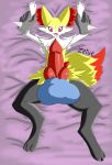 anthro balls bed big_balls big_knot big_penis braixen canid canine domination erection furniture genitals hi_res knot lucario male male/male male_domination mammal nintendo penis pok&eacute;mon pok&eacute;mon_(species) size_difference small_penis thick_thighs video_games zelue 