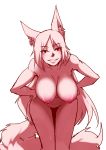  absurd_res animal_humanoid bent_over big_breasts breasts canid canid_humanoid canine canine_humanoid cassyinko female fluffy fluffy_tail fox_humanoid grin hair hands_on_hips hanging_breasts hi_res humanoid inner_ear_fluff light_skin long_hair long_tail looking_at_viewer mammal mammal_humanoid nipples nude red_eyes simple_background slit_pupils smile solo standing tuft white_background white_hair 