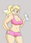  anthro breasts canid canine canis cleavage clothed clothing coyote female fully_clothed lordstormcaller mammal smile solo water_bottle 