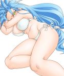  1girl bikini blue_hair breasts chrono_trigger cleavage covered_nipples green_eyes groin hair_intakes large_breasts long_hair low-tied_long_hair lying mature navel queen_zeal s-a-murai side-tie_bikini simple_background solo swimsuit very_long_hair white_background white_bikini 
