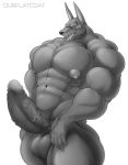  anthro anubian_jackal anubis balls big_balls big_muscles big_penis canid canine canis conditional_dnp deity egyptian_mythology genitals huge_muscles jackal male mammal middle_eastern_mythology monochrome muscular muscular_male mythology nude ourflatcoat penis solo 
