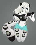  2016 clothed clothing dipstick_tail e-pon felid female fur grey_background hair hi_res leopard mammal multicolored_tail navel pantherine simple_background smile solo 