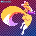 1:1 anthro big_breasts black_sclera breasts butt digimon digimon_(species) digital_media_(artwork) female gf hi_res huge_breasts nude renamon simple_background solo thick_thighs 