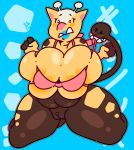  2019 absurd_res anthro anthrofied areola areola_slip big_breasts blue_lips blue_lipstick blush bottomless bra breasts cleavage clitoris clothed clothing female genitals girafarig giraffid hi_res huge_breasts kneeling kyaramerucocoa lips lipstick makeup mammal nintendo pok&eacute;mon pok&eacute;mon_(species) pok&eacute;morph pussy slightly_chubby solo thick_thighs tight_clothing underwear video_games 