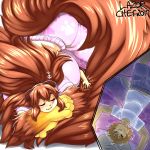  1:1 animal_humanoid between_breasts big_breasts big_butt big_hair big_hands blonde_hair bottomwear breast_smother breast_squish breasts brown_hair butt canid canid_humanoid canine canine_humanoid clothed clothing cutaway dog_humanoid duo eyes_closed face_squish female fluffy fluffy_tail fully_clothed hair hi_res huge_breasts huge_tail human humanoid larger_female larger_humanoid lazorchef light_skin long_hair lying male mammal mammal_humanoid on_front pajamas paws pinned ruru_(tabris) shirt shorts size_difference sleeping smaller_human smaller_male smothering squish t-shirt thick_thighs topwear trapped 