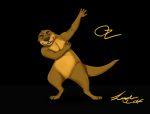  athletic belly bow chest_tuft claws dancing eyes_closed grin happy linderwolf lutrine male mammal muscular mustelid oz paws smile thick_tail tuft 