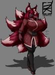  absurd_res animal_humanoid asian_clothing big_breasts big_tail breasts canid canid_humanoid canine canine_humanoid clothed clothing curvy_figure dark_skin dipstick_tail dkdevil ear_tuft east_asian_clothing female fluffy fluffy_tail footwear fox_humanoid fully_clothed grey_background hair hair_between_eyes hi_res high_heels hourglass_figure huge_breasts humanoid inner_ear_fluff japanese_clothing kimono legwear long_legs looking_at_viewer mammal mammal_humanoid multi_tail multicolored_tail open_mouth platform_footwear platform_heels red_eyes red_hair shoes simple_background small_waist smile solo standing teeth thigh_highs tuft underwear wide_hips 