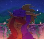 2020 activision candle cuddling detailed_background dragon draktau duo eyes_closed feral flame_the_dragon happy horn male male/male night night_sky nuzzling outside romantic_ambiance romantic_couple scales scalie sky smile spyro spyro_the_dragon star starry_sky video_games western_dragon 