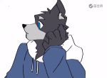  2020 adastra amicus_(adastra) animated anthro bedroom_eyes biceps biped black_body black_fur blue_eyes blush canid canine canis claws clothed clothing countershading digital_media_(artwork) ear_flick fangs fur grey_body grey_fur hand_on_chin happy hoodie jacket looking_at_viewer looking_away male mammal moneymo64030835 multicolored_body multicolored_fur narrowed_eyes piercing seductive short_playtime simple_background smile solo strings topwear two_tone_body two_tone_fur white_background wolf 