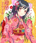  1girl black_hair japanese_clothes kimono long_hair niwata0 original 