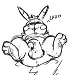  anus balls bodily_fluids butt cum erection genital_fluids genitals male monochrome nintendo penis pikachu pok&eacute;mon pok&eacute;mon_(species) raburigaron semi-anthro simple_background sketch slightly_chubby solo video_games white_background 