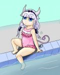  animal_humanoid clothing dragon dragon_humanoid female horn humanoid kanna_kamui miss_kobayashi&#039;s_dragon_maid one-piece_swimsuit simple_background swimwear water young zaanne 