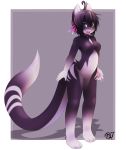  2013 anthro breasts featureless_breasts featureless_crotch felid feline female looking_at_viewer mammal navel nude open_mouth open_smile pawpads purple_body rudragon smile solo standing 
