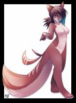  2014 anthro black_border blue_eyes border breasts brown_body brown_fur featureless_breasts featureless_crotch female fur hair mammal navel nude rudragon simple_background smile solo standing white_background 