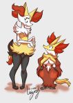  2020 ambiguous_gender angry anthro biped braixen breasts canid canine comparing delphox digitigrade duo female fox frown fur handpaw hands_on_hips inner_ear_fluff mammal nintendo nude paws pok&eacute;mon pok&eacute;mon_(species) short_stack simple_background size_difference toes tuft video_games wayesh white_background white_body white_fur wide_hips worried yellow_body yellow_fur 
