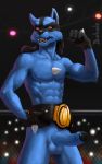  2020 abs anthro armpit_hair balls biceps body_hair canid canine digital_media_(artwork) dohade erection flexing fur genitals humanoid_genitalia humanoid_penis lucario male mammal muscular muscular_male nintendo nude pecs penis pok&eacute;mon pok&eacute;mon_(species) smile solo video_games 