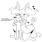  &lt;3 2019 anthro box_(hajimeyou654) braixen covering_eyes dipstick_tail duo english_text eyes_closed female fluffy fluffy_tail happy human inner_ear_fluff mammal monochrome multicolored_tail nintendo open_mouth pok&eacute;mon pok&eacute;mon_(species) stick text tuft video_games 