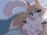  anthro anthrofied bed bedroom_eyes breasts canid canine female furniture looking_at_viewer lycanroc lying mammal midday_lycanroc narrowed_eyes nintendo nipples on_bed on_side pinkcappachino pok&eacute;mon pok&eacute;mon_(species) pok&eacute;morph seductive smile solo video_games 