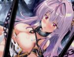  1girl :o azur_lane bare_shoulders belt blush breasts chain cleavage eyebrows_visible_through_hair grenville_(azur_lane) highres large_breasts lavender_hair long_hair looking_at_viewer multicolored_hair oppai_loli purple_hair solo tonchinkan torn_clothes 