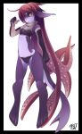  2014 anthro black_border black_sclera border cephalopod clothing coleoid female fish hair hi_res hybrid marine mollusk monster octopodiform panties purple_body rudragon shark sleeves solo underwear 