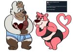  2020 absurd_res anthro bulge bunnybara candy chocolate clothing duo english_text food hi_res lutrine male mammal mustelid simple_background text tongue tongue_out underwear ursid white_background 