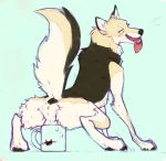  ambiguous_gender animate_inanimate anus balls blush canid canine canis domestic_dog duo feral genitals k0ira looking_back male male/ambiguous male_focus mammal simple_background 