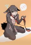  abs anthro athletic athletic_male blep blush cheek_tuft collar countershading dipstick_ears ears_down facial_tuft fur grey_body grey_fur hair head_tuft hi_res holding_leash holding_object inner_ear_fluff kemono lagomorph leash leporid looking_at_viewer male mammal mawarisaka3 mawarisaka_(character) multicolored_body multicolored_ears multicolored_fur nervous nipples nude offering_leash on_ground pictographics pivoted_ears ponytail rabbit shy sitting solo speech_bubble tailwag teal_eyes tongue tongue_out tuft two_tone_body two_tone_fur white_body white_countershading white_fur 