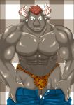  abs anthro black_body black_fur bovid bovine bulge clothed clothing fu_ren_chi fur gyumao hair horn male mammal muscular muscular_male nipples pants_down partially_clothed pecs red_hair tokyo_afterschool_summoners underwear undressing video_games 